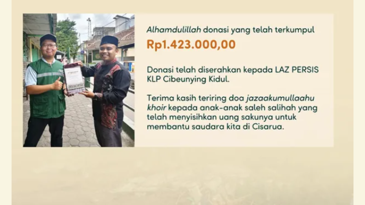 SD Persis Asy-Syuhada Salurkan Donasi Kemanusiaan untuk Korban Bencana di Cisurua